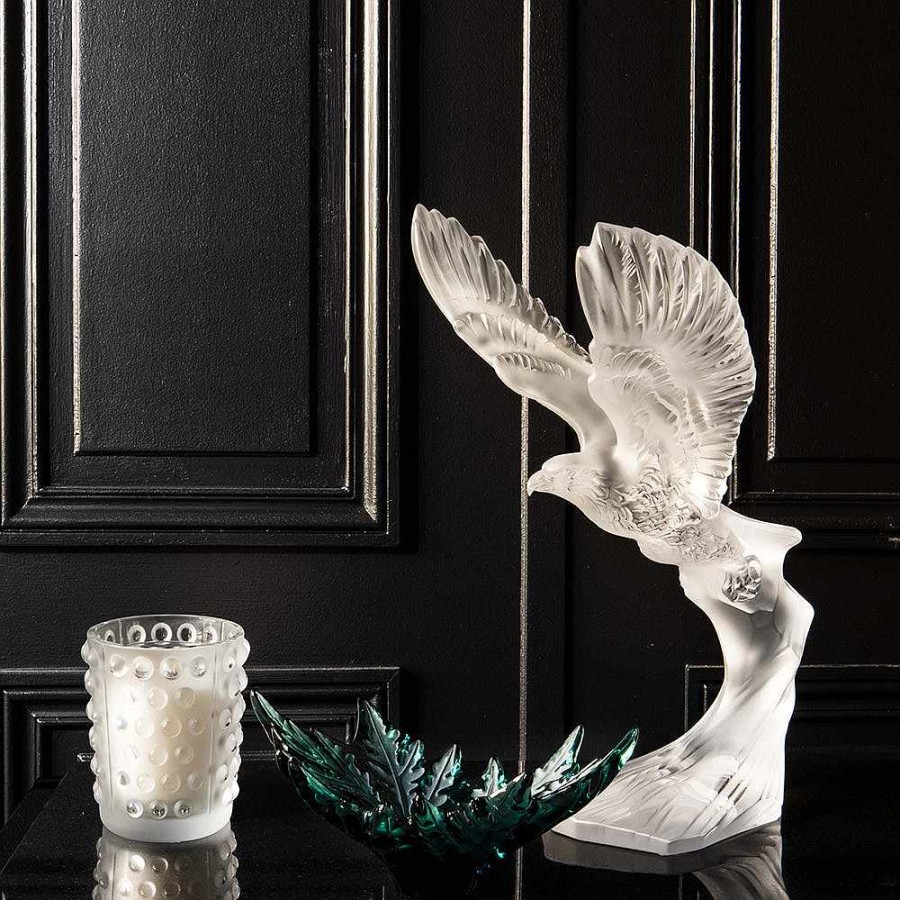 Sculptures | Lalique Golden Eagle Sculpture Clear Crystal