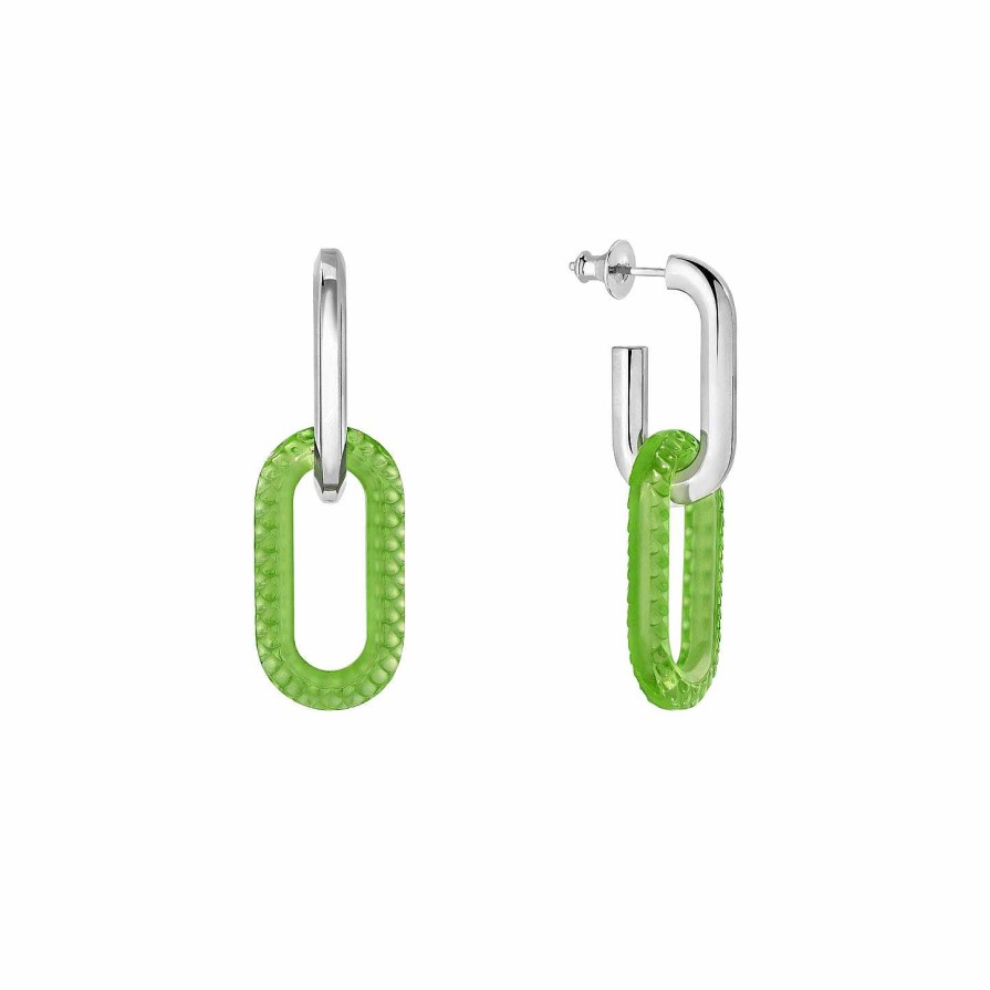 Earrings | Lalique Empreinte Animale Earrings Green Crystal/ Silver