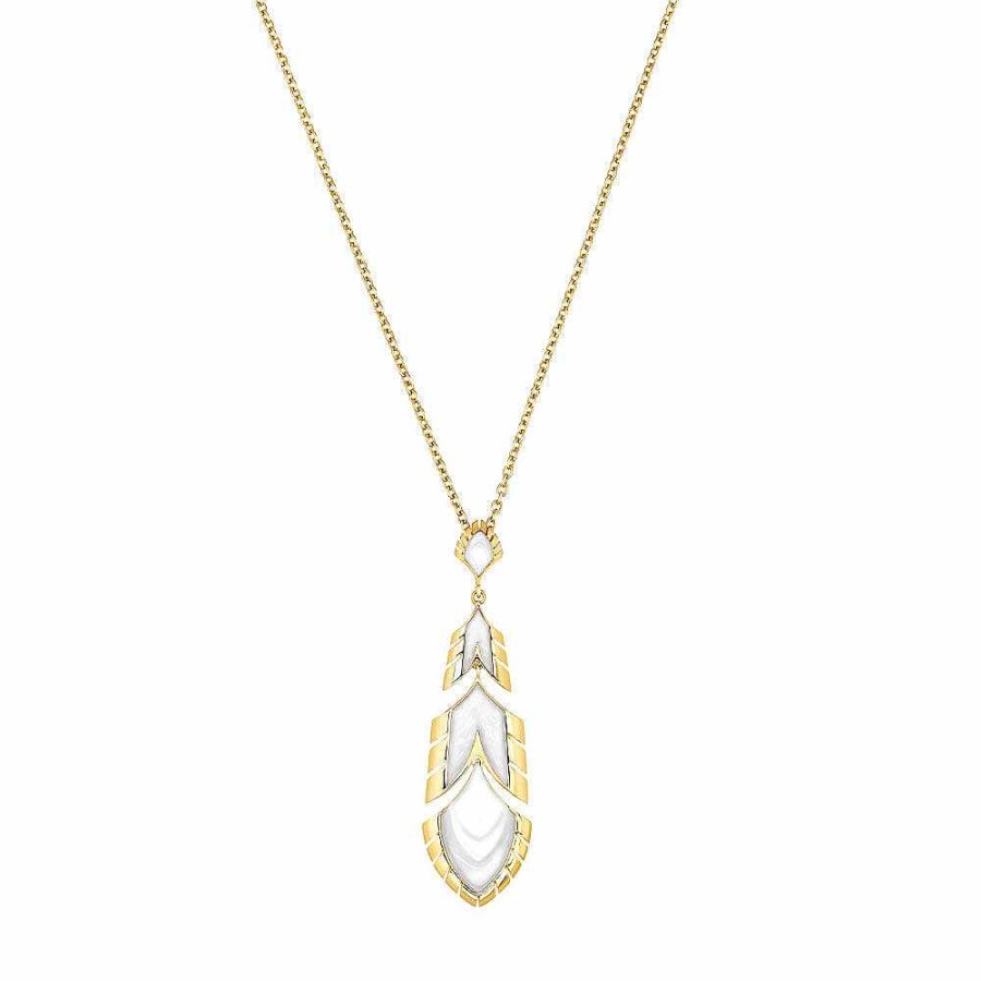 Pendants | Lalique Paon Pendant White Pearly Clear Crystal And White Lacquer/ 18K Yellow Gold-Plated