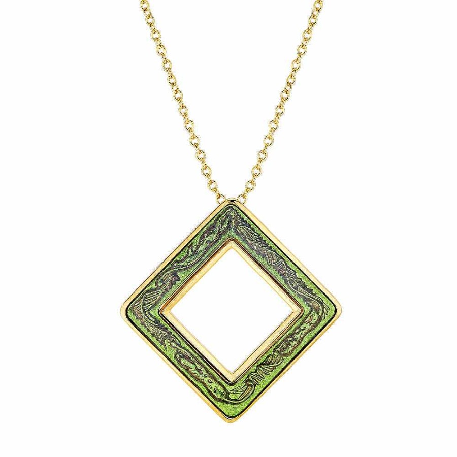 Pendants | Lalique Losange Panthere Pendant Green Crystal/ 18K Yellow Gold Plated