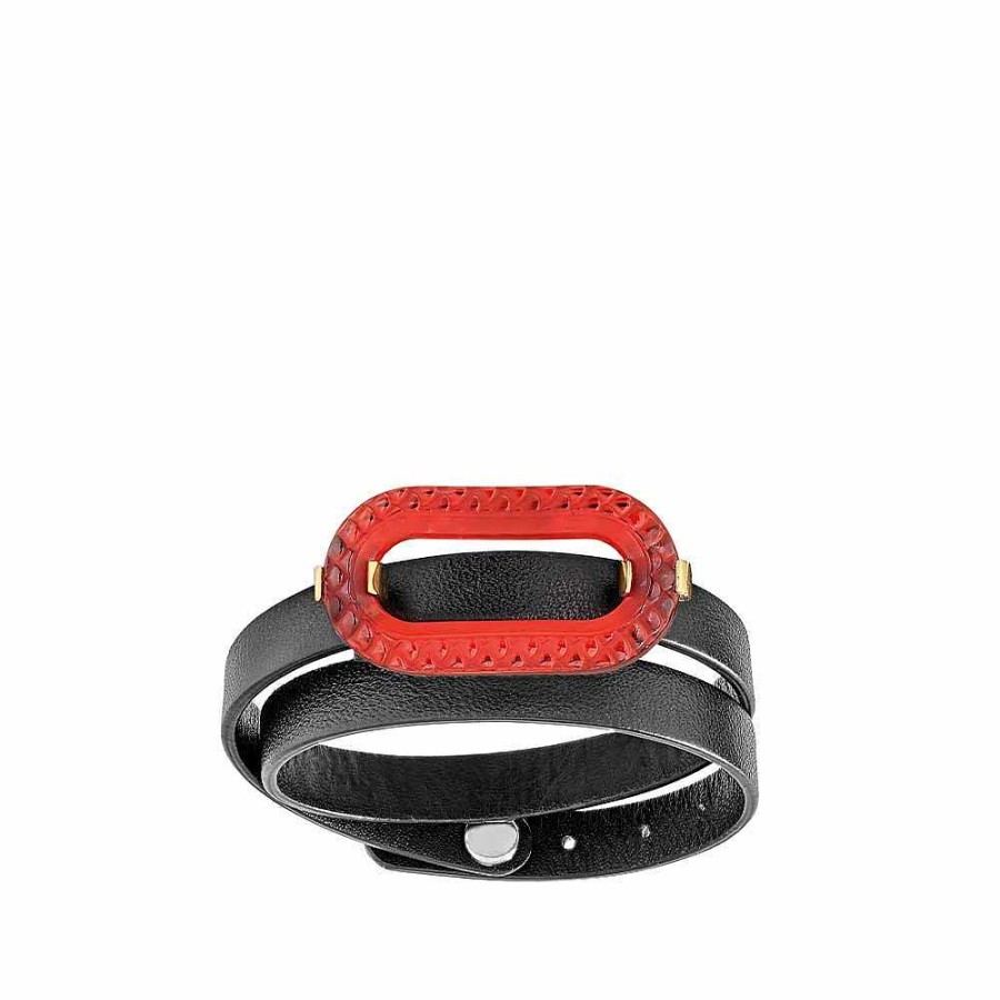 Bracelets | Lalique Empreinte Animale Leather Bracelet Red Crystal