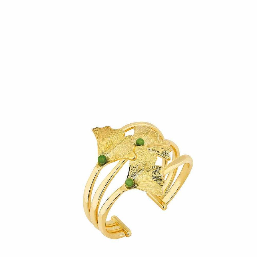 Bracelets | Lalique Ginkgo Bangle Antinea Green Crystal/ 18K Yellow Gold-Plated