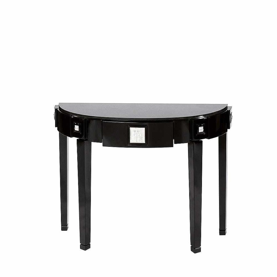 Tables | Lalique Masque De Femme Console Table Clear Crystal And Black Lacquered With Black Granite Top