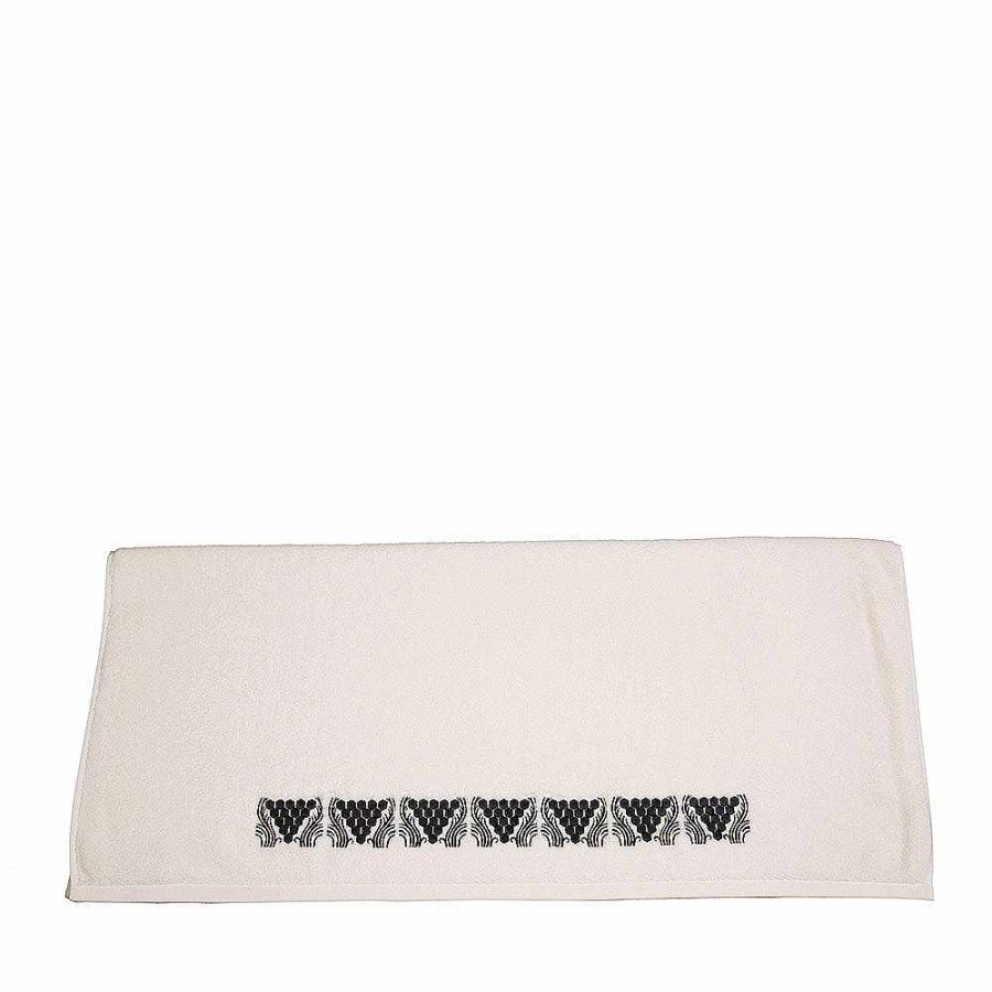 Bath Linens | Lalique Raisins Embroidered Bath Sheet Ivory Cotton/ Black Embroidery