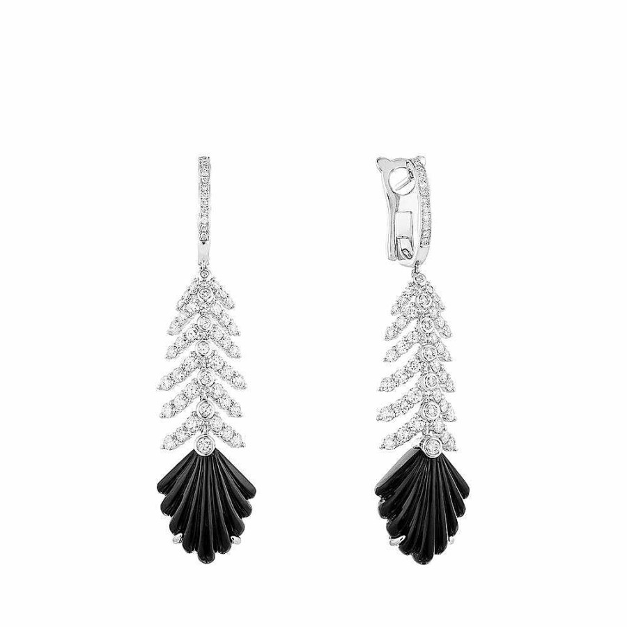 Earrings | Lalique Adrienne Earrings White Gold/ Onyx/ Diamonds