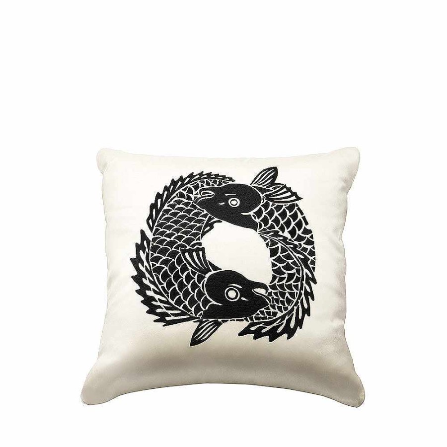 Cushions | Lalique Koi Circle Embroidered Square Cushion Silk/ Embroidery/ Medium Size