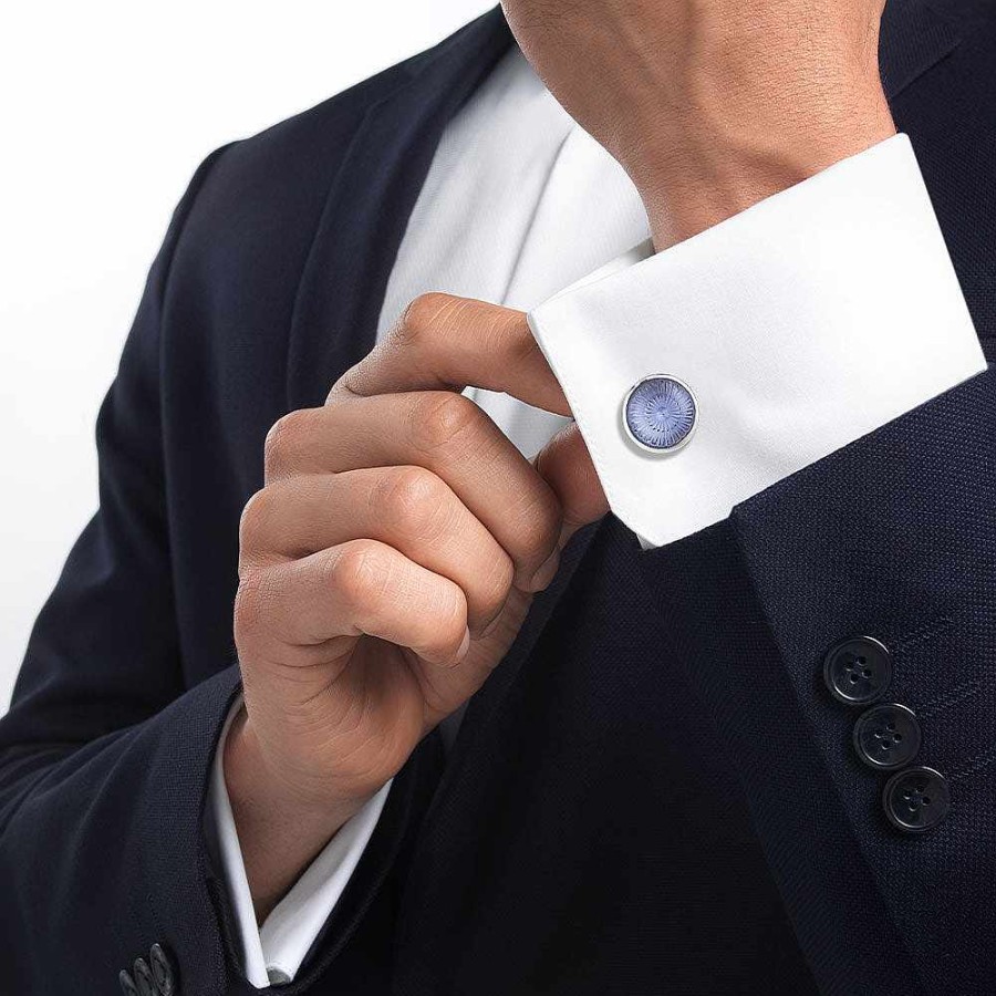 Cufflinks | Lalique Toupie Cufflinks Sapphire Blue Crystal/ Palladium Finishing