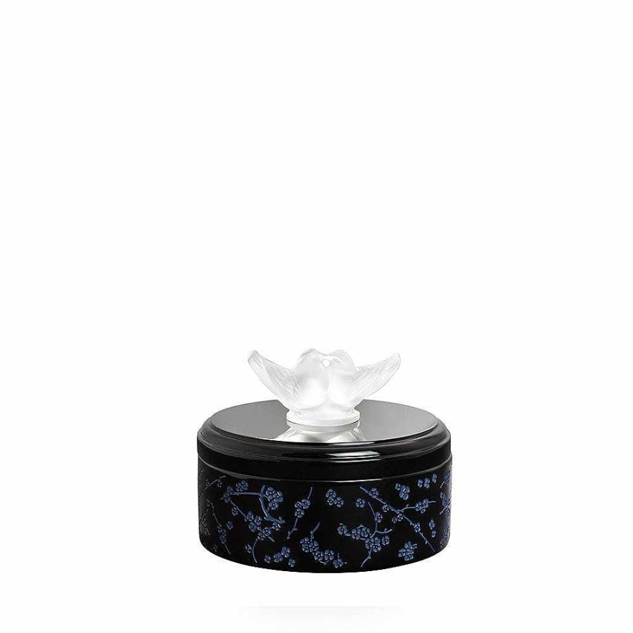 Boxes | Lalique Fleurs De Cerisier Box, Small Size Clear Crystal/ Black And Minight Blue Lacquered Wood