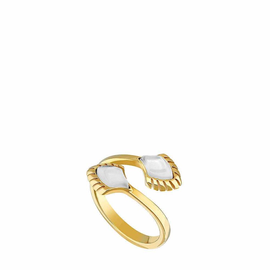 Rings | Lalique Paon Ring White Pearly Clear Crystal/ 18K Yellow Gold-Plated