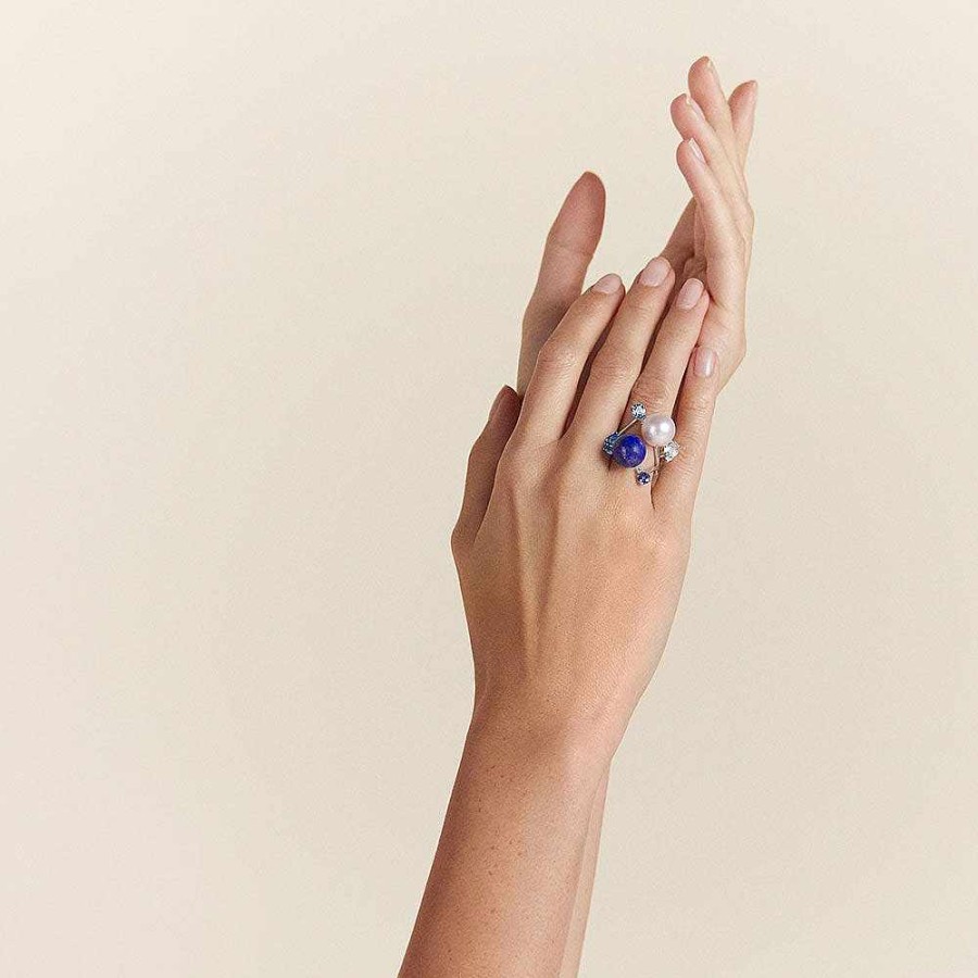 Rings | Lalique L'Oiseau Tonnerre Open Ring White Gold/ Lapis Lazuli/ Topaz/ Quartz/ Diamond