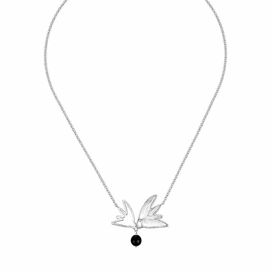 Necklaces | Lalique Hirondelles Necklace Clear Crystal/ Onyx/ Silver