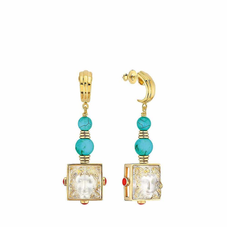 Earrings | Lalique Arethuse Earrings Clear Crystal/ Onyx/ Vermeil