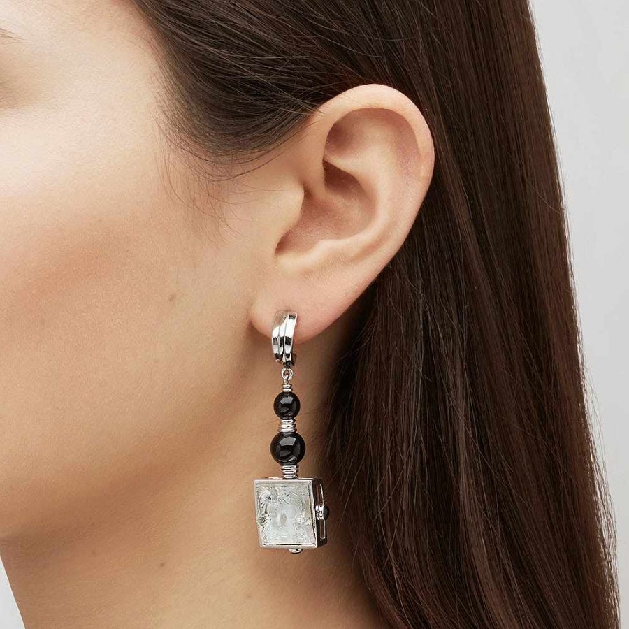 Earrings | Lalique Arethuse Earrings Clear Crystal/ Onyx/ Silver