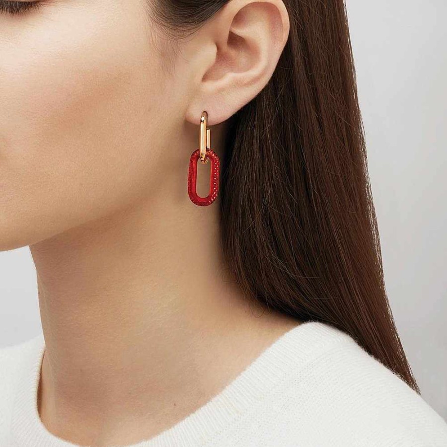 Earrings | Lalique Empreinte Animale Earrings Red Crystal/ 18K Yellow Gold Plated Brass