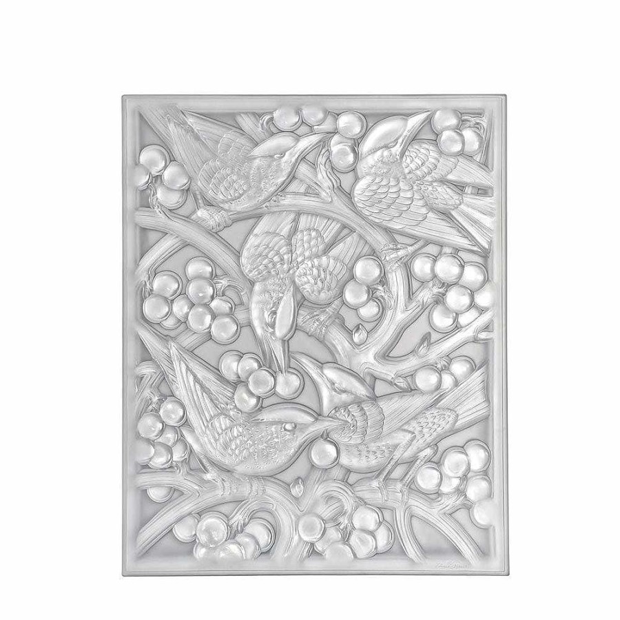 Decorative Panels | Lalique Merles Et Raisins Head Down Decorative Panel Clear Crystal/ Mirrored/ Chrome