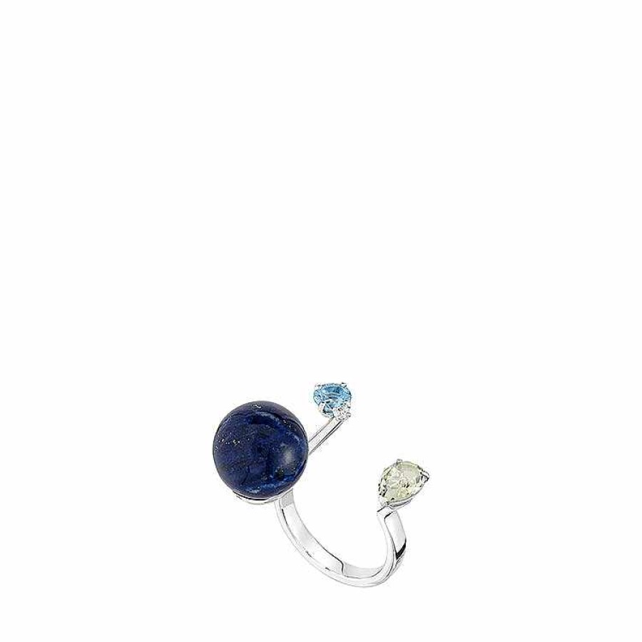 Rings | Lalique L'Oiseau Tonnerre Open Ring White Gold/ Lapis Lazuli/ Topaz/ Quartz/ Diamond