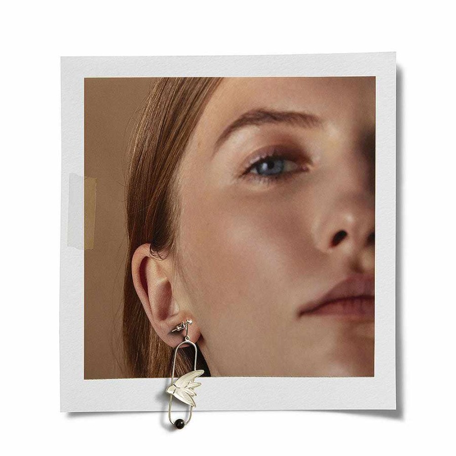 Earrings | Lalique Hirondelles Earrings Clear Crystal/ Onyx/ Silver