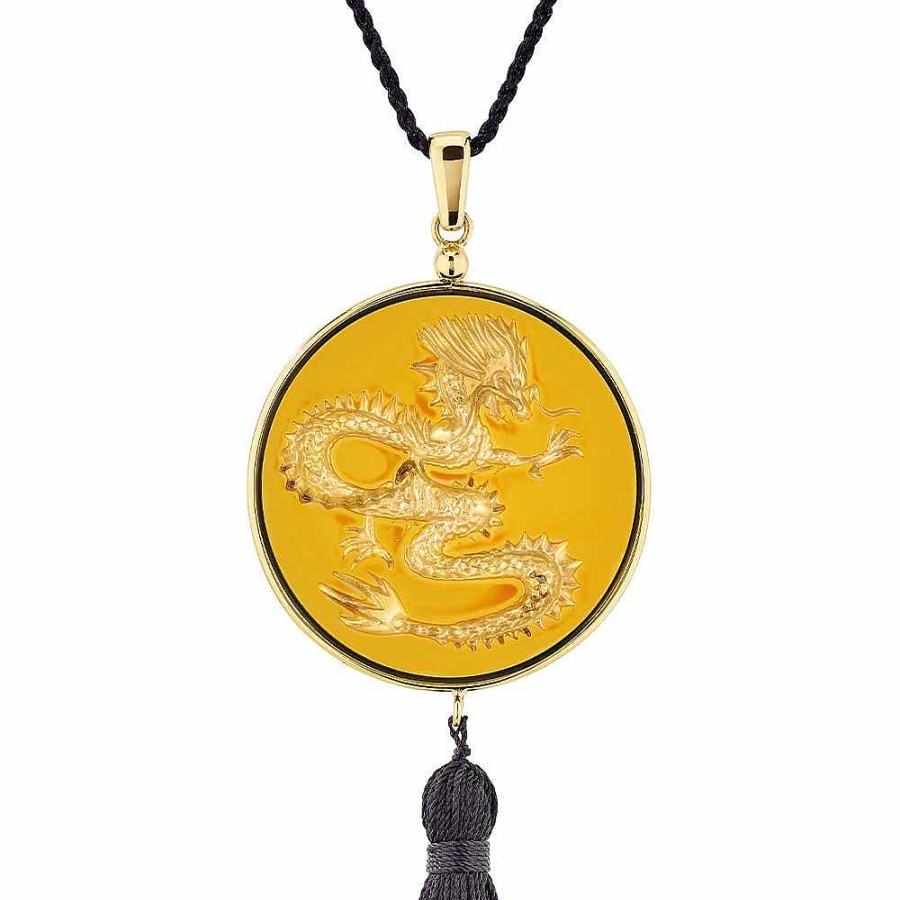 Pendants | Lalique Dragon Tianlong Pendant Amber Crystal/ 18K Yellow Gold Plated Brass