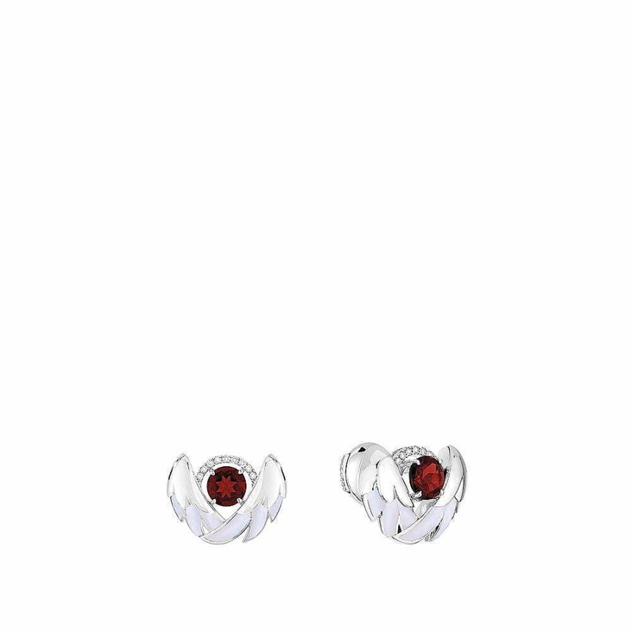 Earrings | Lalique Cygnes Earrings White Gold/ Garnets/ Diamonds/ Mother-Of-Pearl