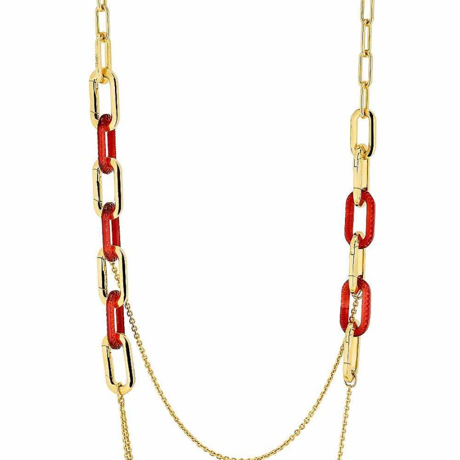 Necklaces | Lalique Empreinte Animale Long Necklace Red Crystal/ 18K Yellow Gold Plated Brass