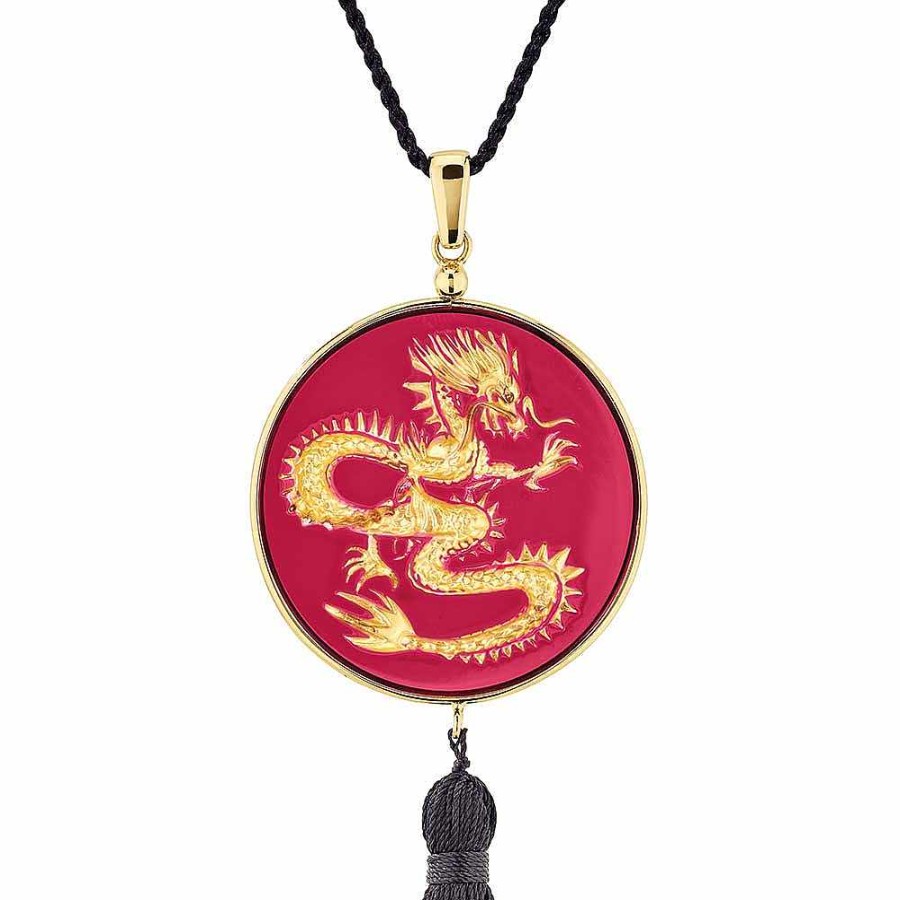 Pendants | Lalique Dragon Tianlong Pendant Red Crystal/ 18K Yellow Gold Plated Brass