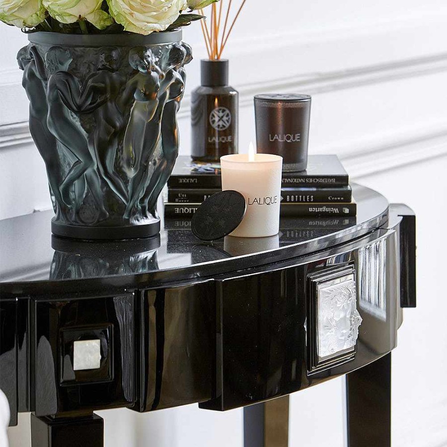 Tables | Lalique Masque De Femme Console Table Clear Crystal And Black Lacquered With Black Granite Top