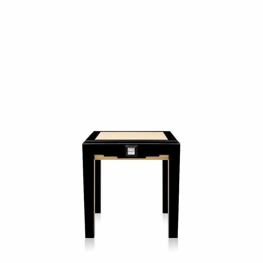 Tables | Lalique Masque De Femme Side Table Clear Crystal/ Black Lacquered And Ivory Ash/ Small Size