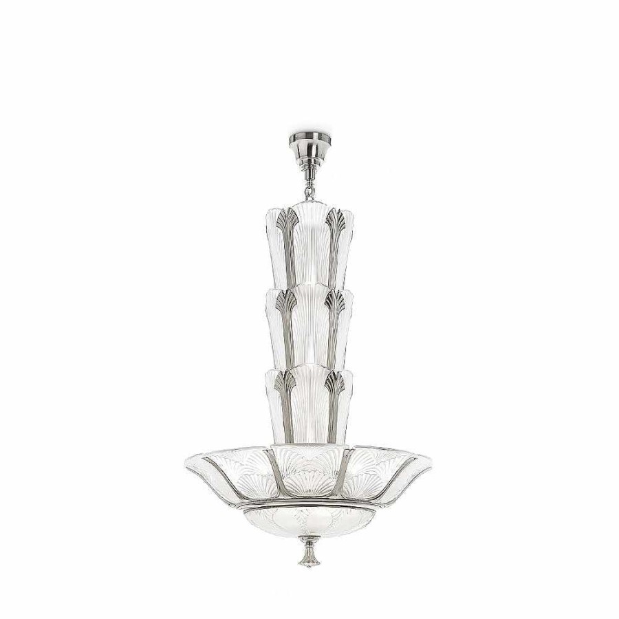 Chandeliers | Lalique Ginkgo Chandelier Clear Crystal/ Shiny Nickel Finish