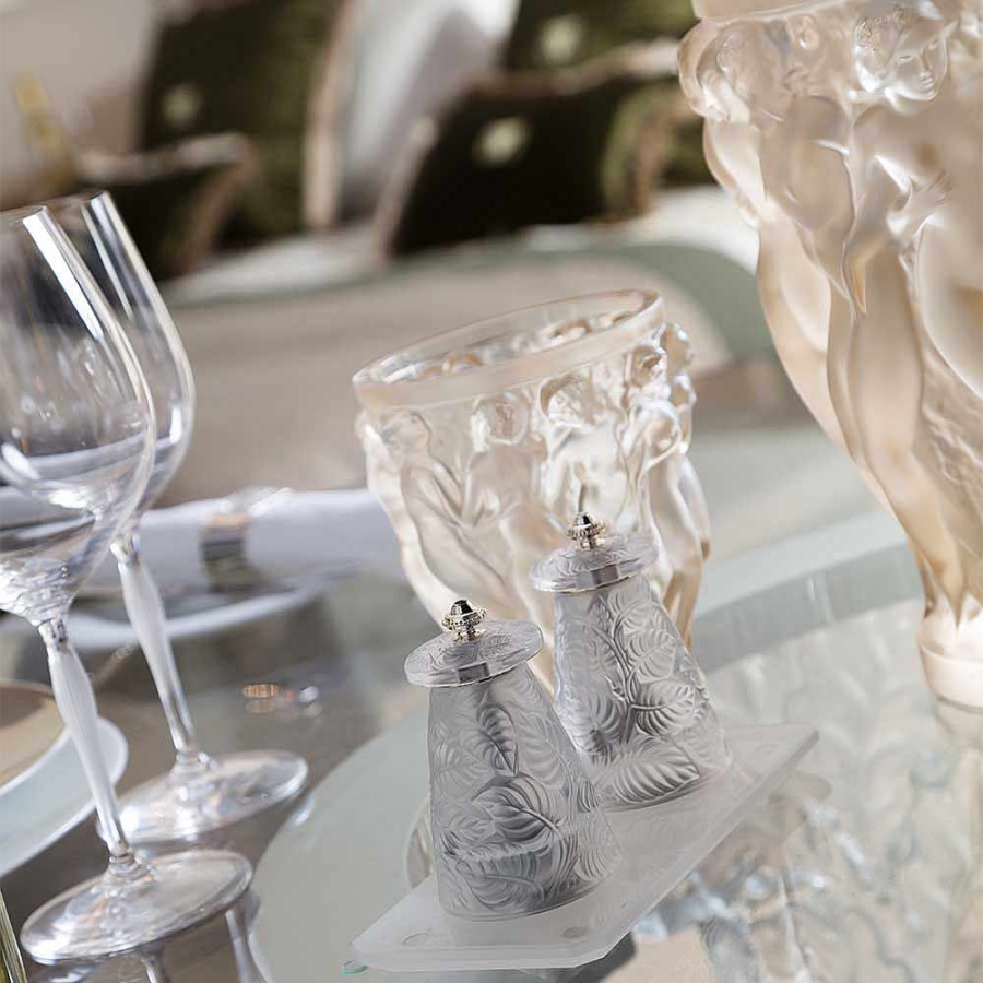 Table Accessories | Lalique Feuilles Salt Grinder Clear Crystal