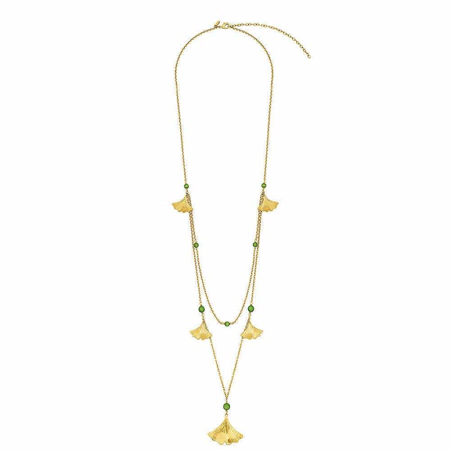 Necklaces | Lalique Ginkgo Large Necklace Antinea Green Crystal/ 18K Yellow Gold-Plated