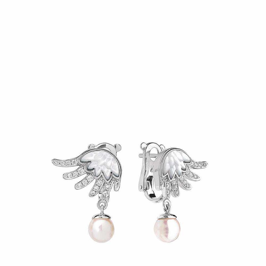 Earrings | Lalique Vesta Earrings, Small White Gold/ Cultured Pearls/ Diamonds/ Mother-Of-Pearl