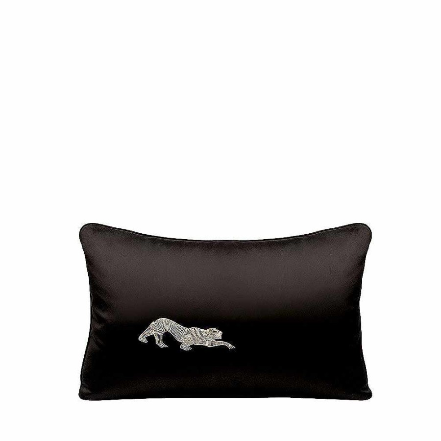 Cushions | Lalique Panthere Beaded Small Cushion Black Or White Silk/ Glass Beads/ Small Size