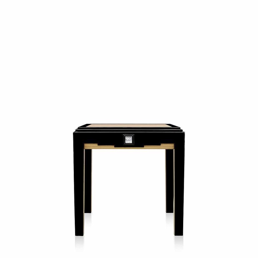 Tables | Lalique Masque De Femme Side Table Clear Crystal/ Black Lacquered And Ivory Ash/ Large Size