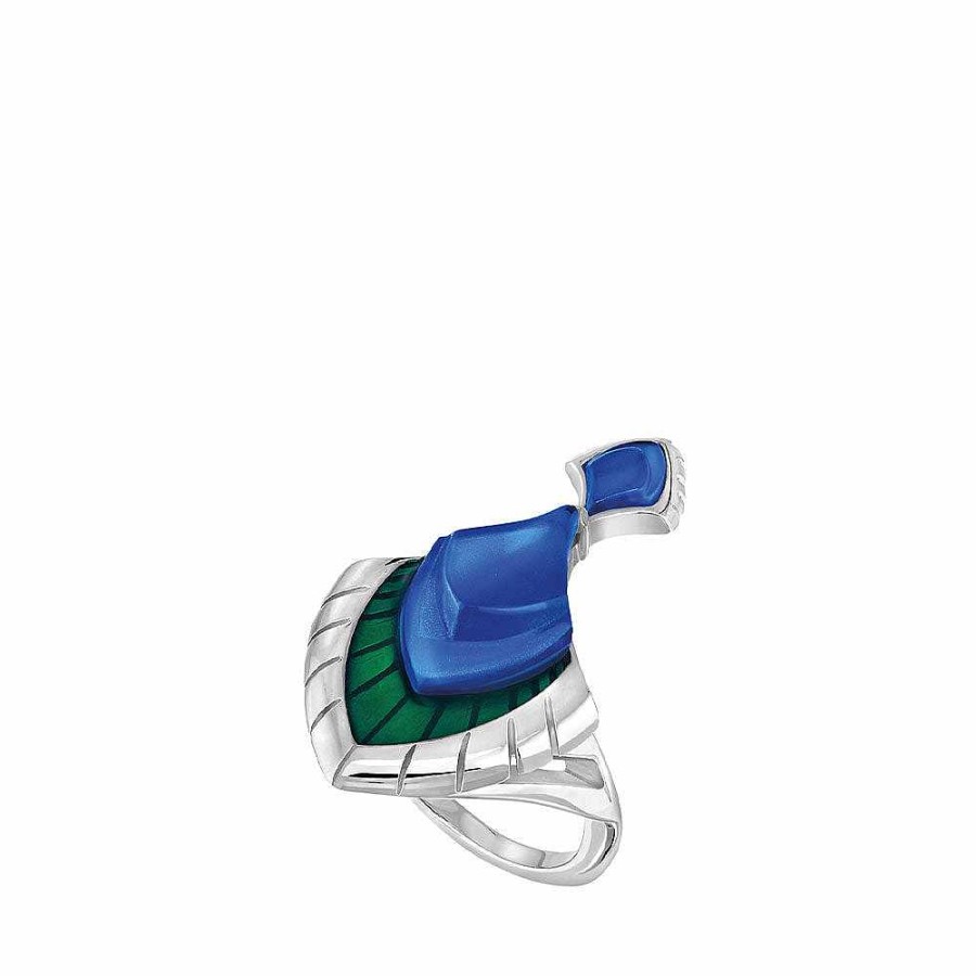 Rings | Lalique Paon Ring Blue Crystal And Green Lacquer/ Silver