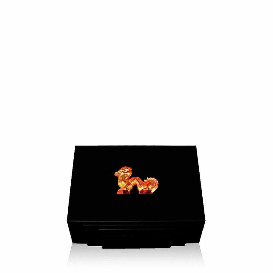 Ashtrays And Cigars Boxes | Lalique Dragon Cigars Box Small Size Amber Crystal/ 45 Cigars