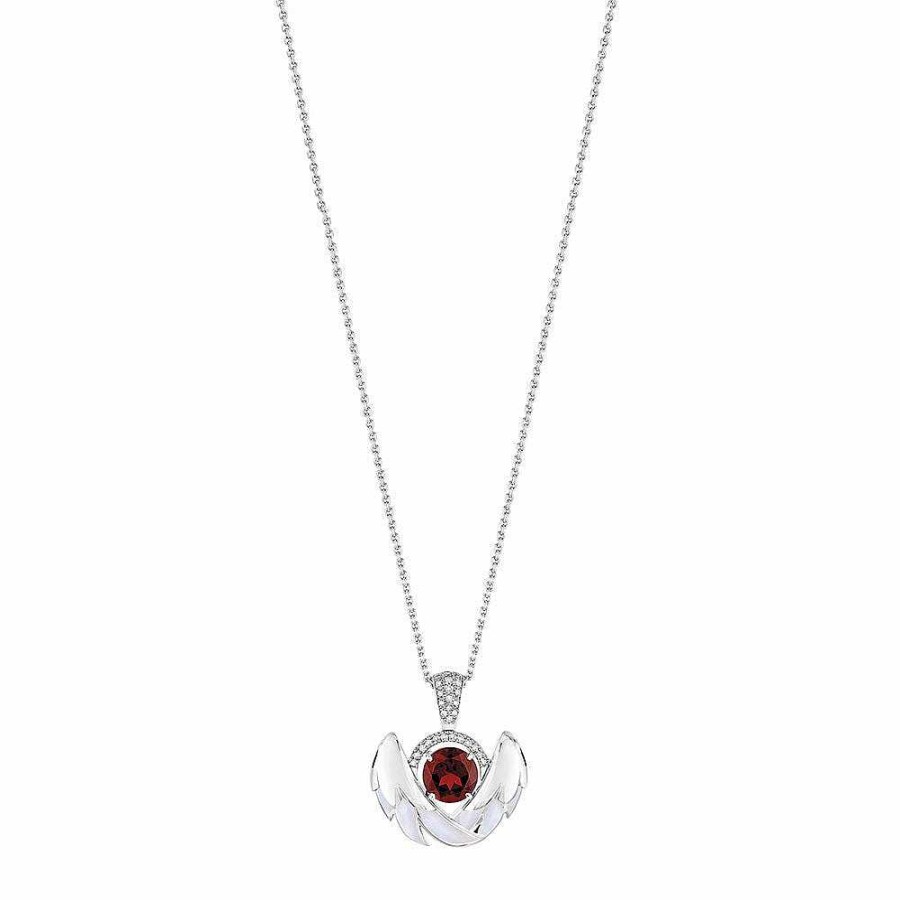 Pendants | Lalique Cygnes Pendant, Small White Gold/ Garnet/ Diamonds/ Mother-Of-Pearl