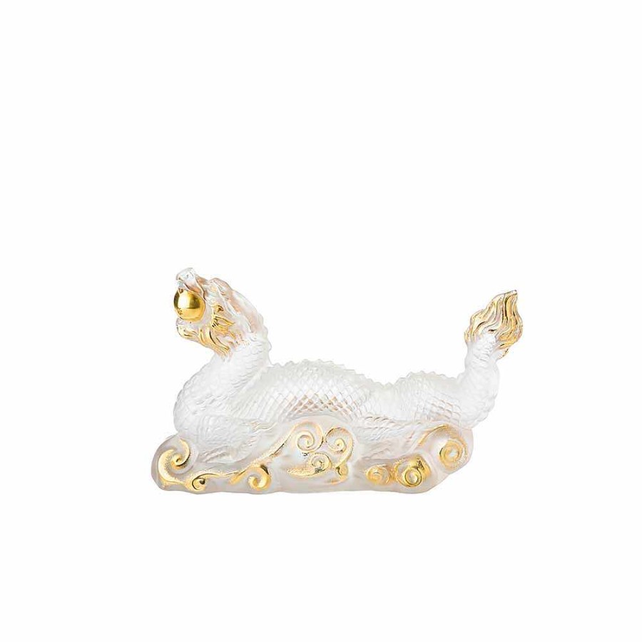 Sculptures | Lalique Tianlong Dragon Sculpture Clear/ Gold Stamped Crystal