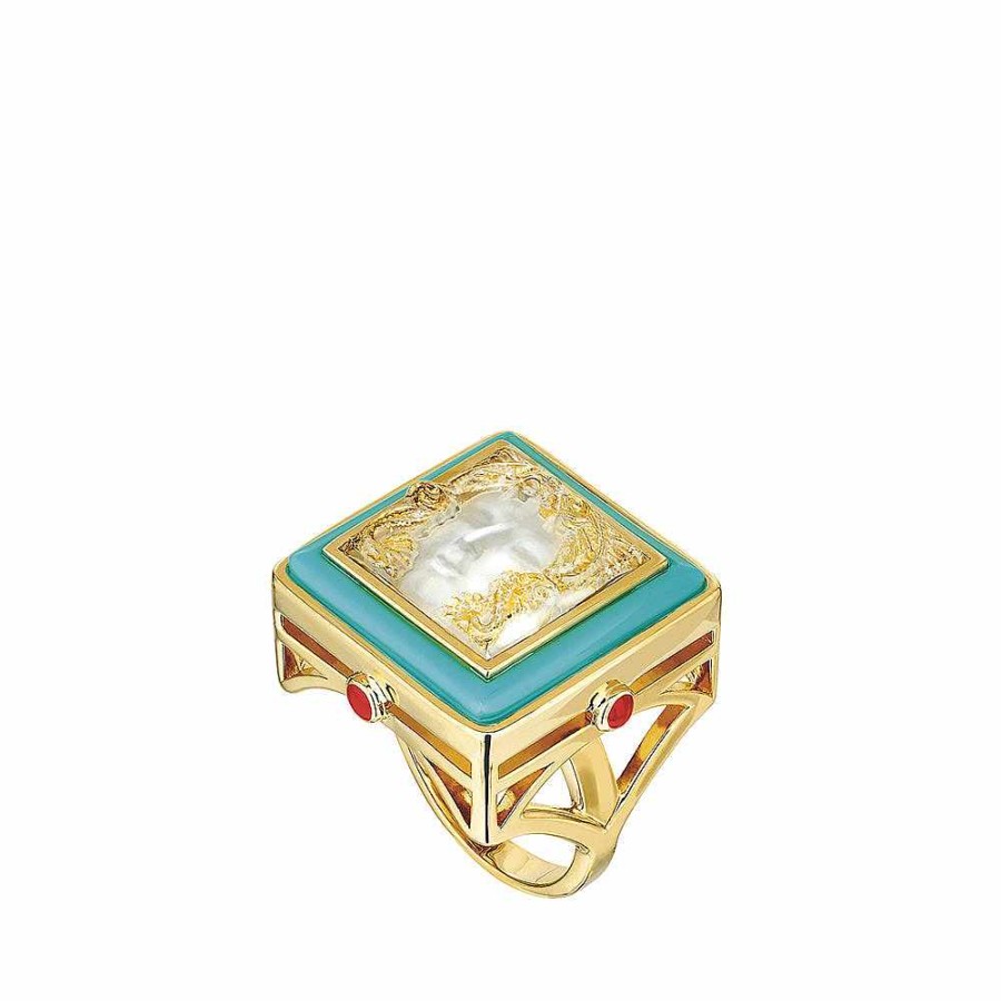 Rings | Lalique Arethuse Ring Clear Crystal/ Turquoise Lacquer/ Vermeil