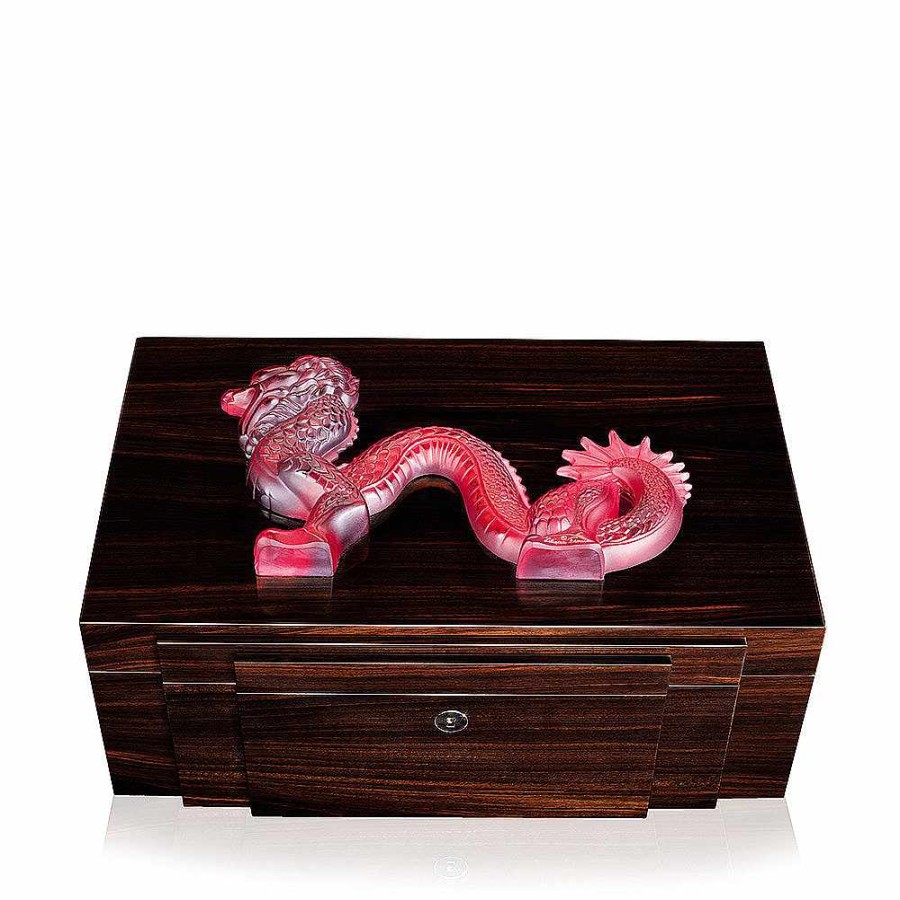 Boxes | Lalique Dragon Jewellery Box Large Size Red Crystal/ Large Size