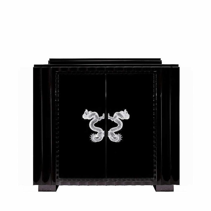 Cabinets | Lalique Dragon Small Bar Clear Crystal And Black Ebony