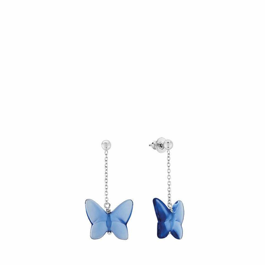 Earrings | Lalique Papillon Earrings Blue Crystal/ Silver