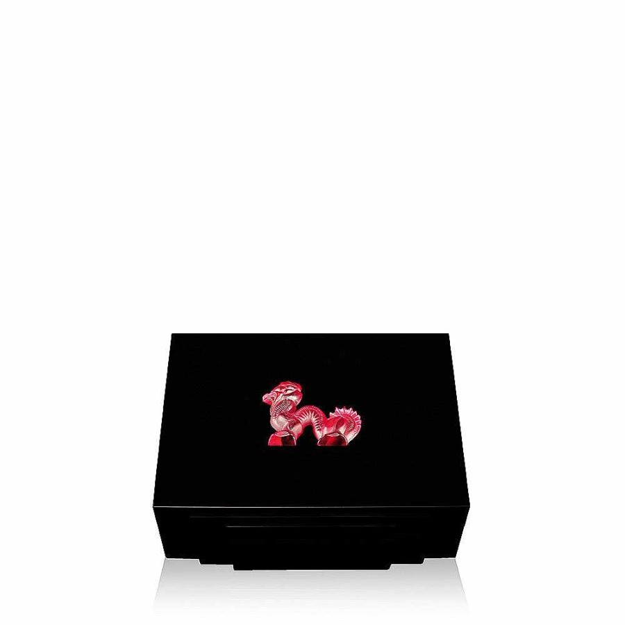 Boxes | Lalique Dragon Jewellery Box Small Size Red Crystal/ Small Size