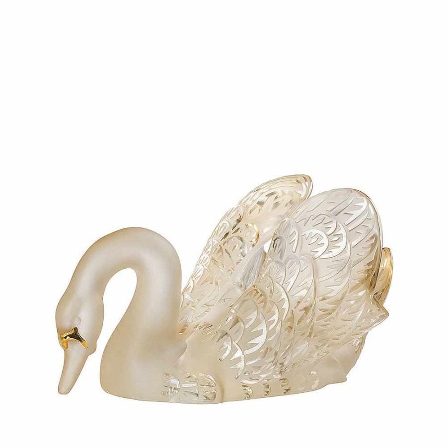 Sculptures | Lalique Swan Head Down Sculpture Gold Luster Crystal