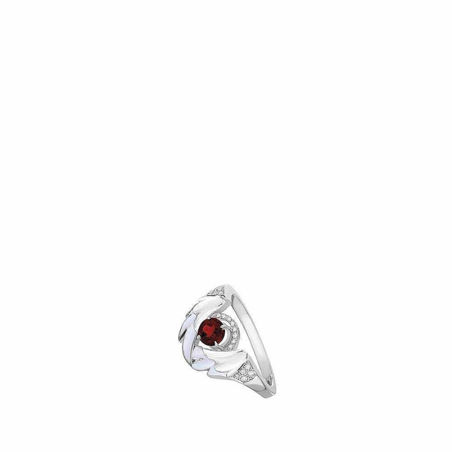 Rings | Lalique Cygnes Ring White Gold/ Garnet/ Diamonds/ Mother-Of-Pearl