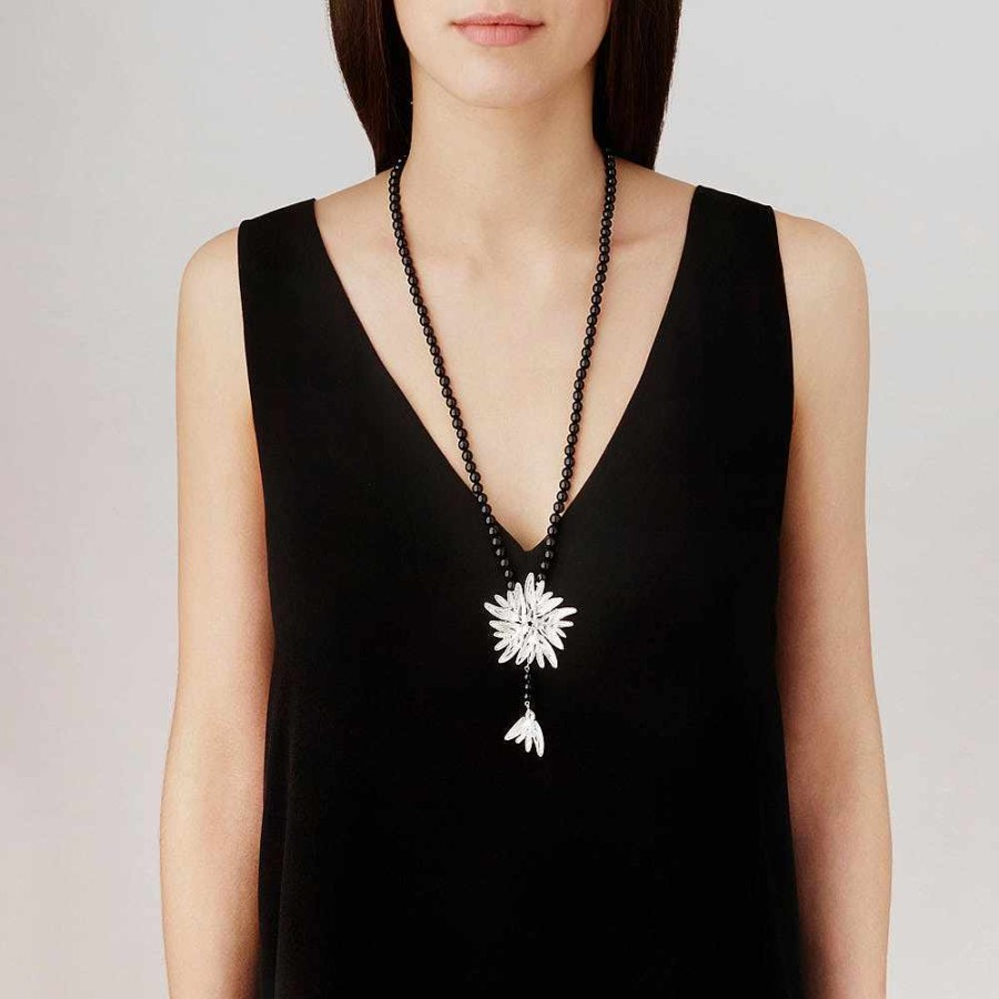 Necklaces | Lalique Hirondelles Necklace Clear Crystal/ Onyx/ Silver