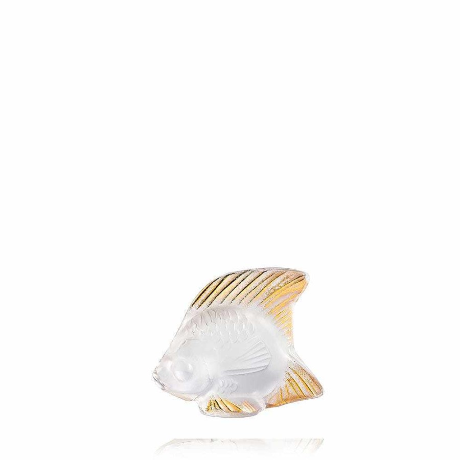 Sculptures | Lalique Fish Sculpture Clear And Gold Stamped Crystal