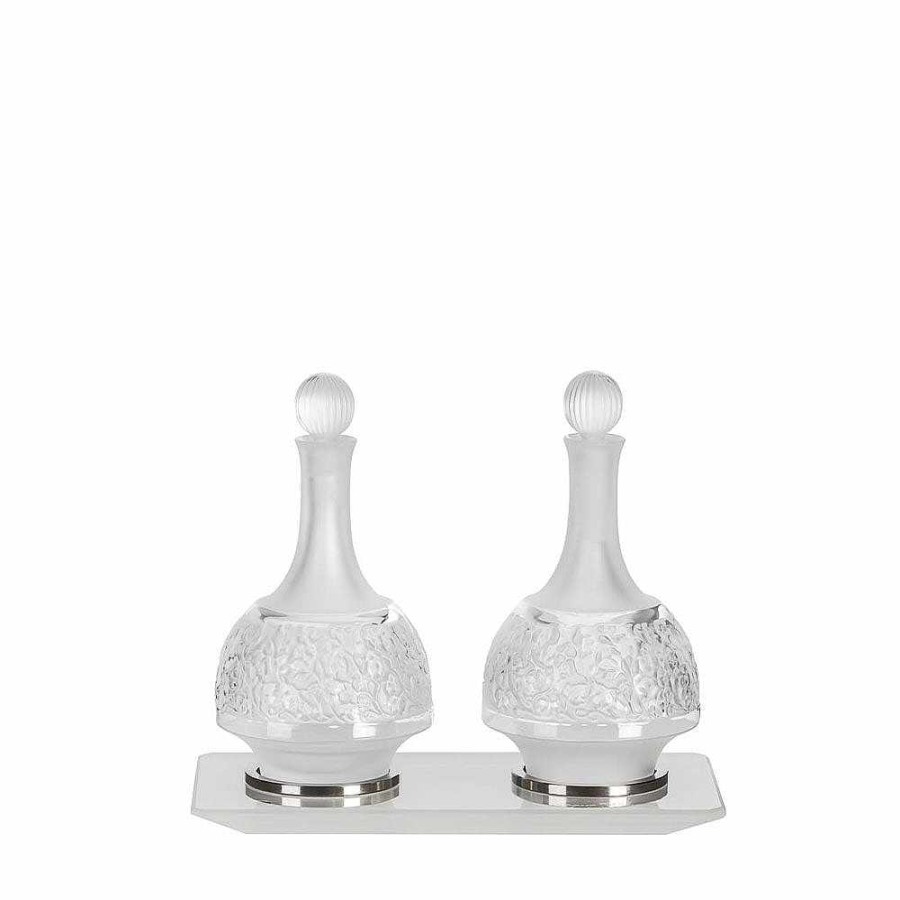 Table Accessories | Lalique Set Of 2 Versailles Oil/Vinegar Cruets & Tray Clear Crystal