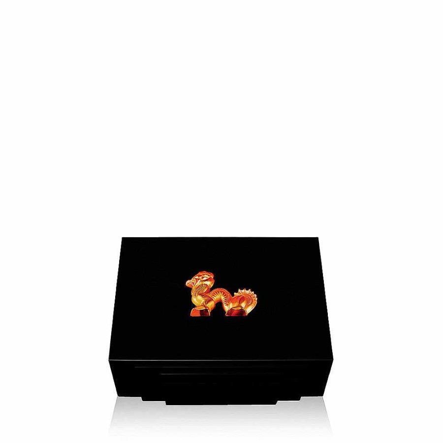 Boxes | Lalique Dragon Jewellery Box Small Size Amber Crystal/ Small Size