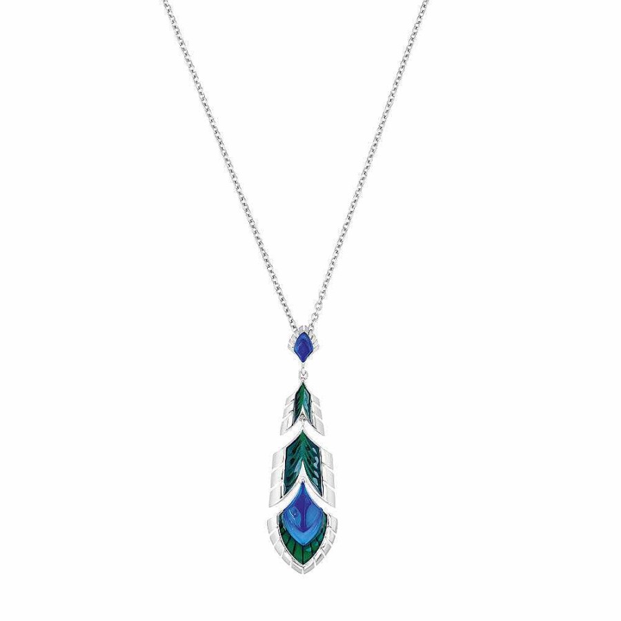 Pendants | Lalique Paon Pendant Blue Crystal And Green Lacquer/ Silver