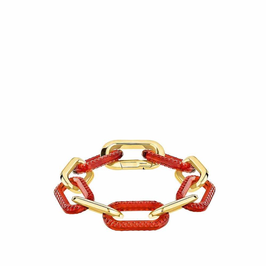 Bracelets | Lalique Empreinte Animale Bracelet 5 Crystals Red Crystal/ 18K Yellow Gold Plated Brass